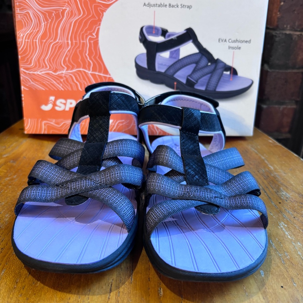 JSport womens Kaia strappy cushioned walking hiking sandals purple/black 8 - Picture 5 of 6